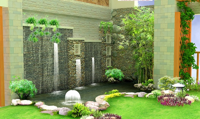 Ứng dụng của thác nước mini trong thiết kế sân vườn